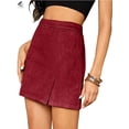 thumbnail image 5 of PULLIMORE Womens Faux Suede Short Skirt A-Line Knee Length Split High Waist Pencil Skirt (S, Red), 5 of 6