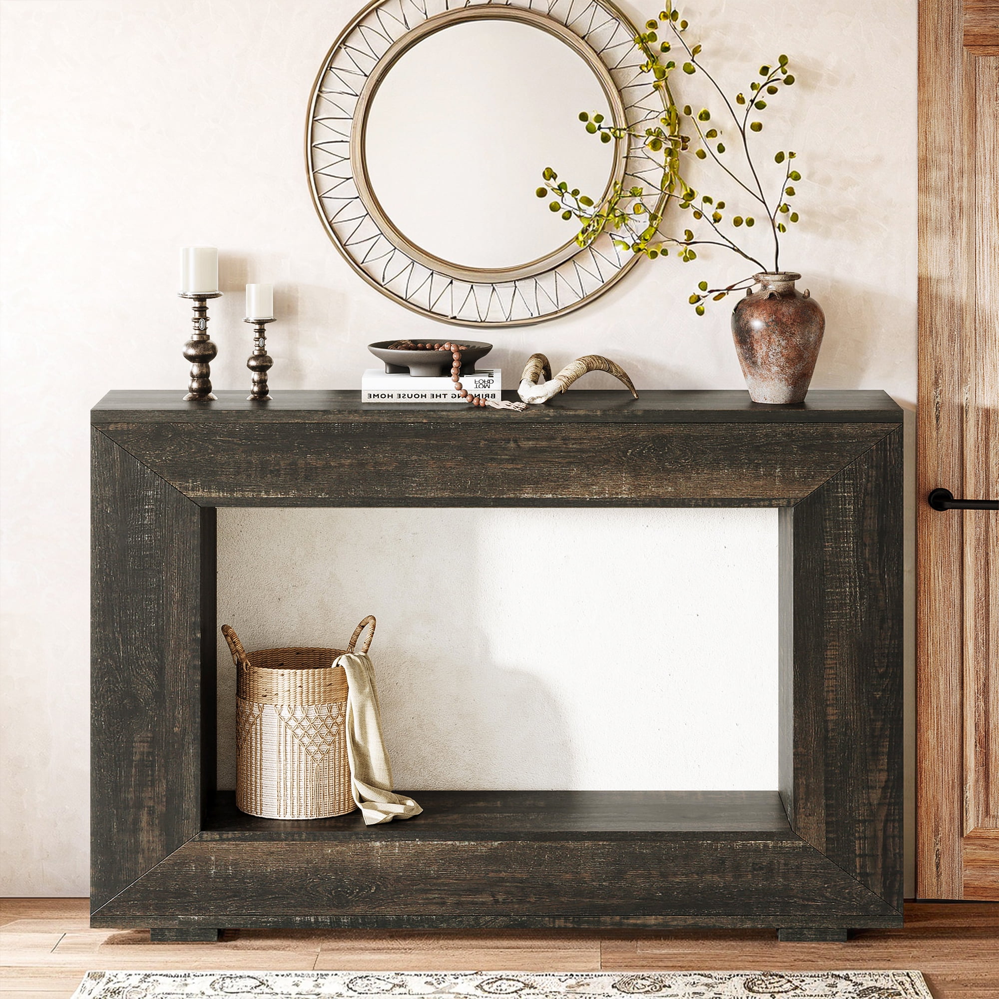 Demi Bonn 47" Farmhouse Console Table, Modern Living Room Sofa Table with Storage, Contemporary Entryway Hall Table, Foyer Display Table, Dark Gray