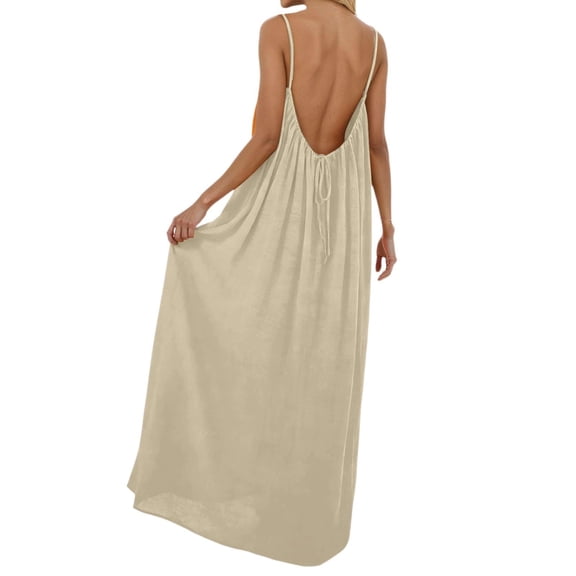 longantii Womens Summer Casual Sleeveless Backless Cami Dress for Beach 2025 Vacation Beige XXL