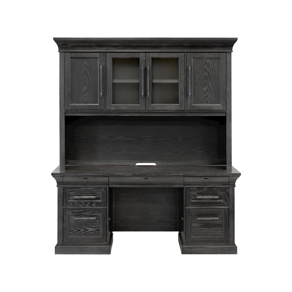 Traditional Wood Executive Desk Office Storage Hutch with Doors Black