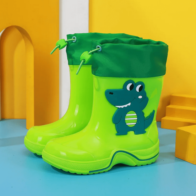 Botas de lluvia impermeables y elásticas de cocodrilo para niños, Botas de lluvia gruesas de dibujos animados para niños y niñas