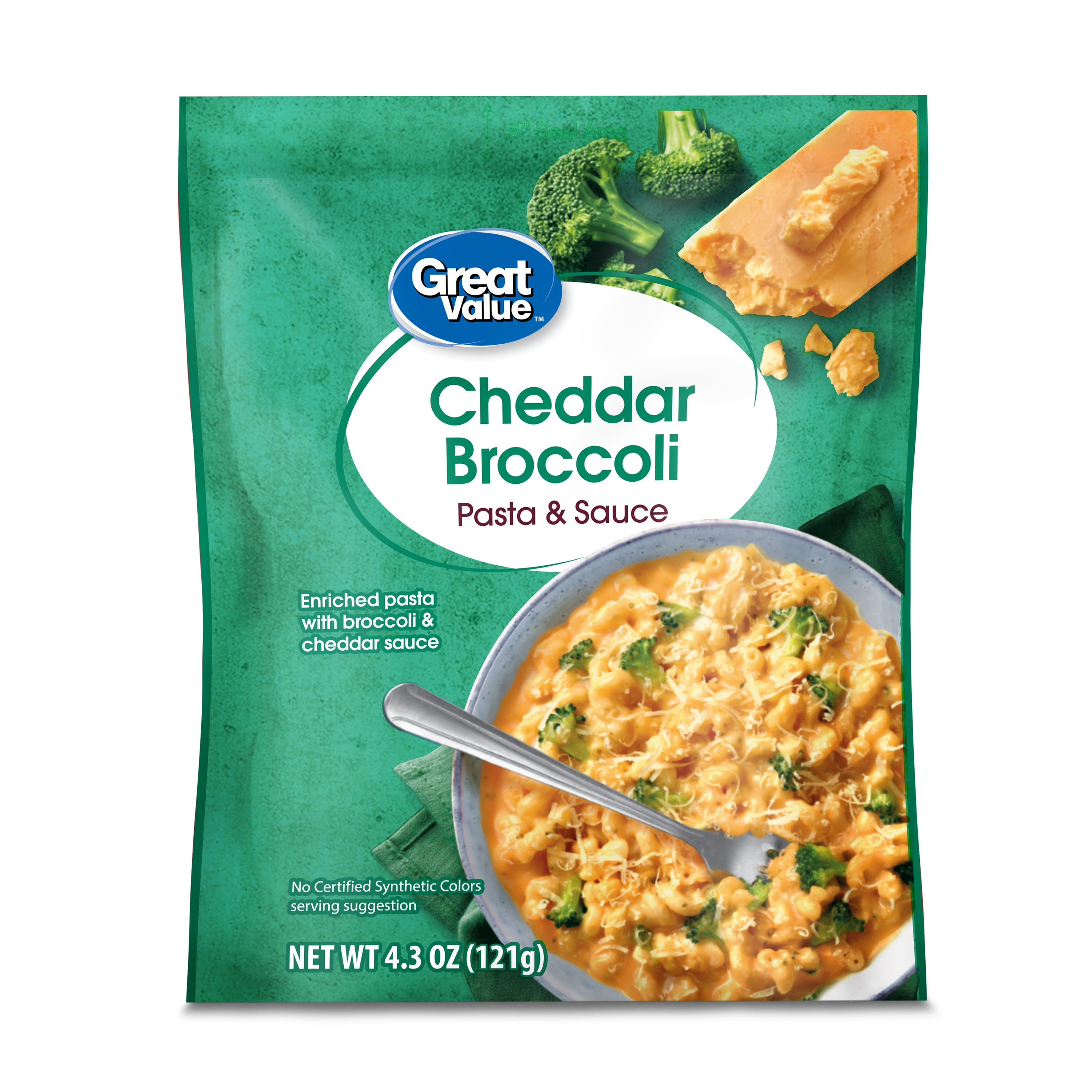 (8 pack) Great Value Cheddar Broccoli Flavored Pasta & Sauce 4.3oz (Shelf-Stable Pouch, Packaged Meal)