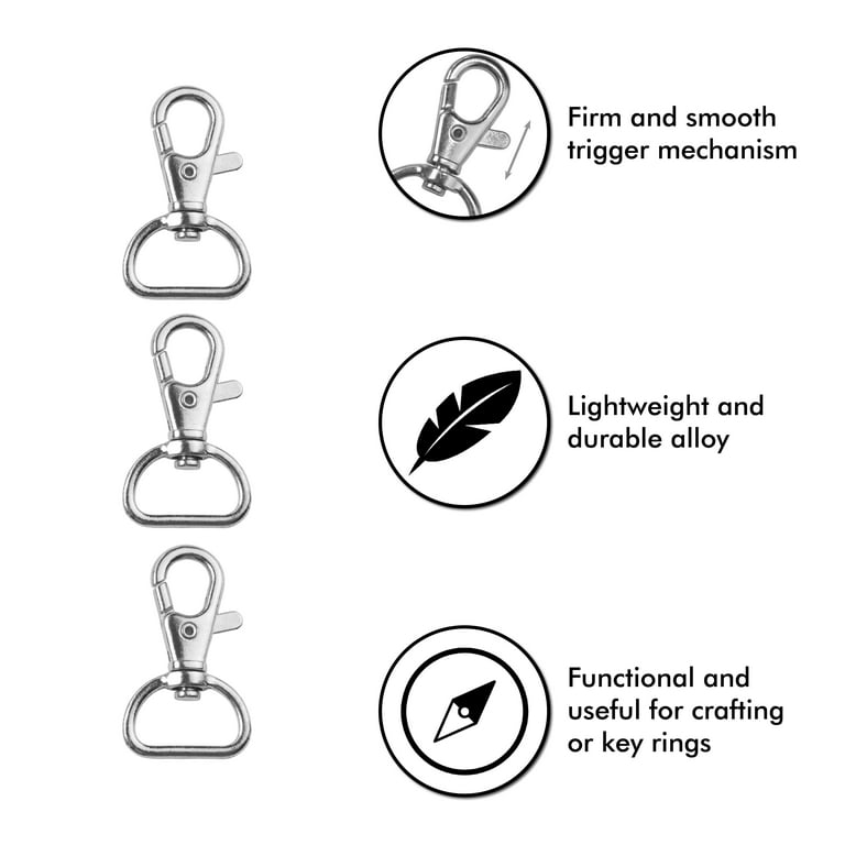 Metal Swivel Clasps Lobster Claw Clasp Lanyard Snap Hook (100 Pack) 1 5/8”  x 1” (Wide 3/4” D Ring) with Key Rings - Jewelry Findings or Sewing