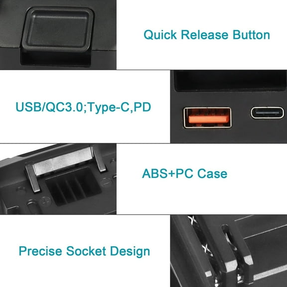 GHRTGR-DM18M Battery Adapter with USB & Type-C Charging Socket for Dewalt 20V & Milwaukee 18V M18 Lithium Battery Convert to Makita 18V Battery BL1830 BL1840 BL1850 (Adapter Only)