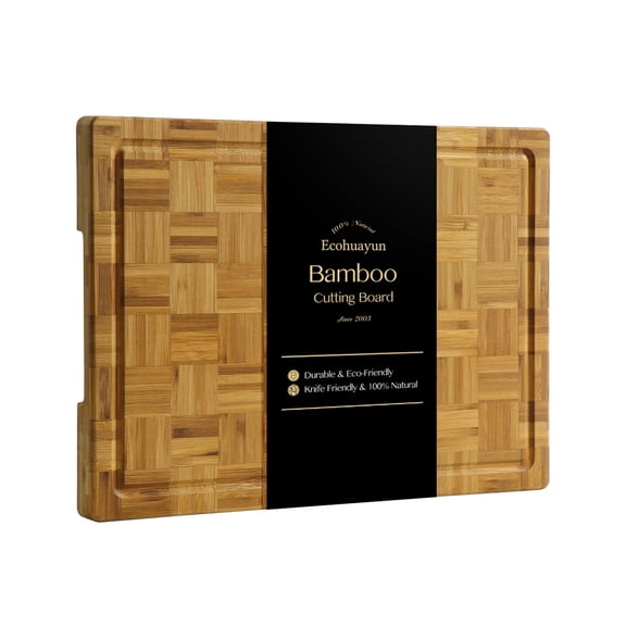 Bamboo Cutting Board for Kitchen, Extra Large Chopping Board with Juice Groove, Reversible Butcher Block for Meat, Vegetables, Fruit and Serving