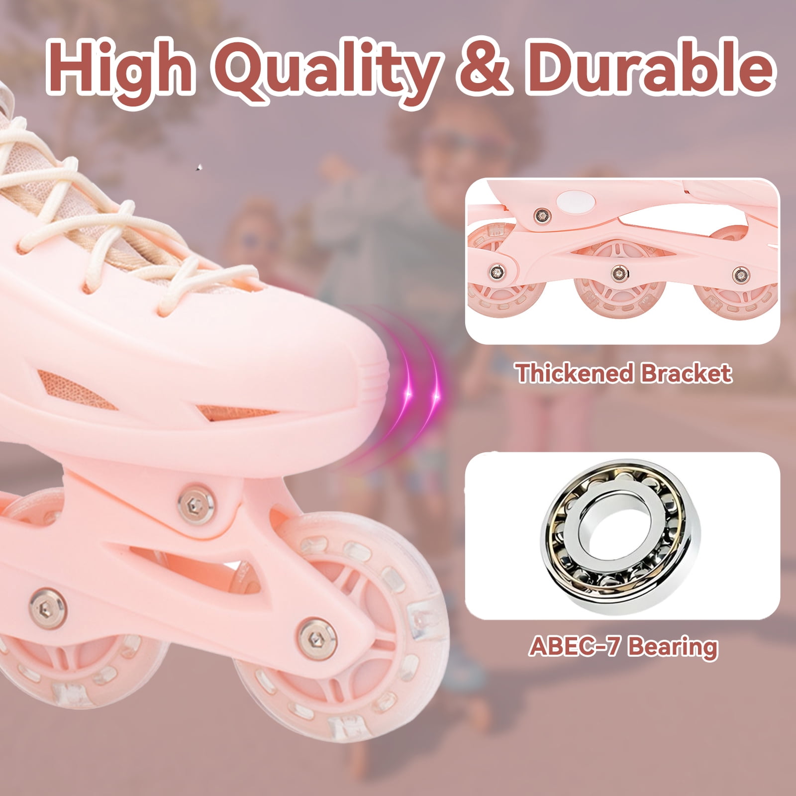 GIATUEE Adjustable Light up Kids Roller Skates for Boys Girls, Inline Skates with Bag, Pink(Large)