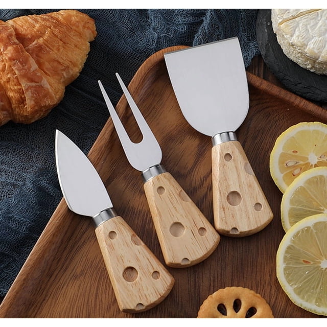 1 juego de cuchillos for queso con mango de madera de goma | Juego de cubiertos occidentales | Utensilios de cocina de alta gama.