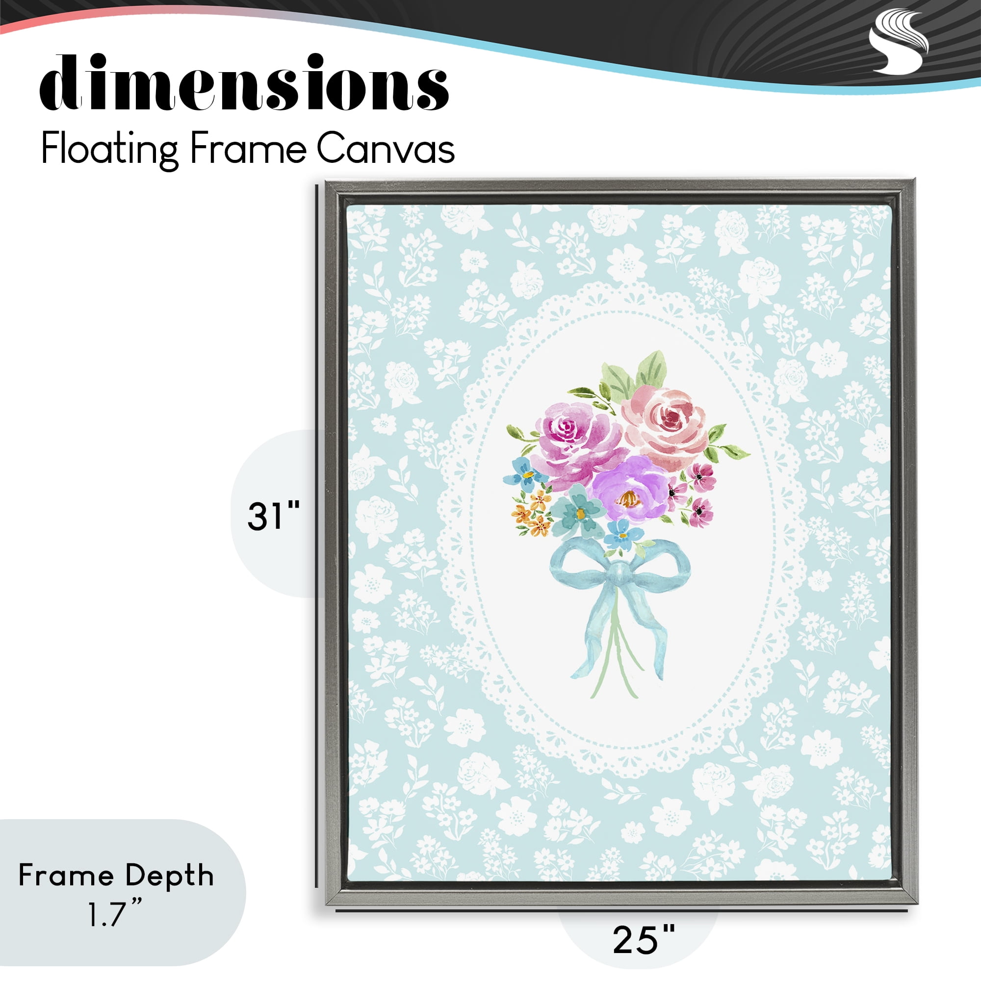 Stupell Industries Aqua Feminine Bouquet Gray Framed Floater Canvas Wall Art, design by Corinne Haig