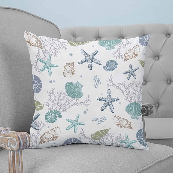 Coastal Starfish Throw Pillow Covers, Soft Pillowcases with Invisible Zipper, Ocean Coral Shell Beach Marine Life Decorative Square Pillow Cushion Covers for Living Room Couch Sofa Bed 20x20 Inches