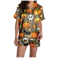 thumbnail image 5 of Weebloom Halloween Women'S Pajamas Pumpkin Leisure Silk Satin Short Sleeve Button Down Tops And Shorts Set Sleepwear Nightwear Pjs Loungewear Army Green S, 5 of 7