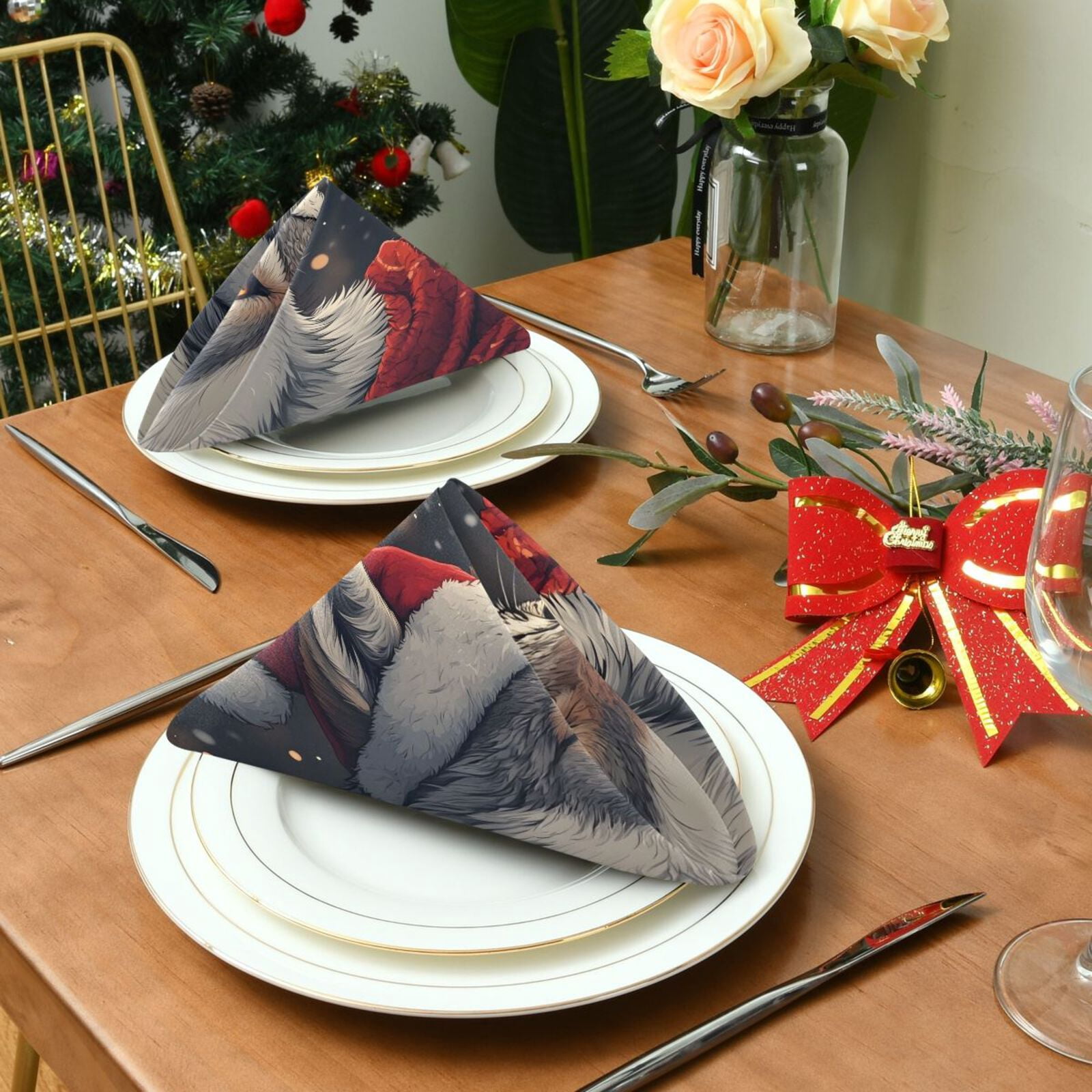 JSTEL Christmas Wolf Cloth Napkins Set of 6, 20x20 Inch Washable and Reusable Napkin for Decoupage Dinner Party Everyday Use
