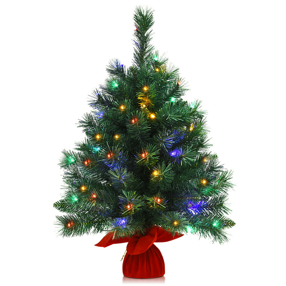 Giantex 26'' Mini Tabletop Christmas Tree Pre-Lit Artificial Fir Tree w ...