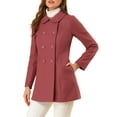 thumbnail image 5 of Unique Bargains Women's Peter Pan Collar Double Breasted Winter Trench Coat XS Dark Pink, 5 of 8