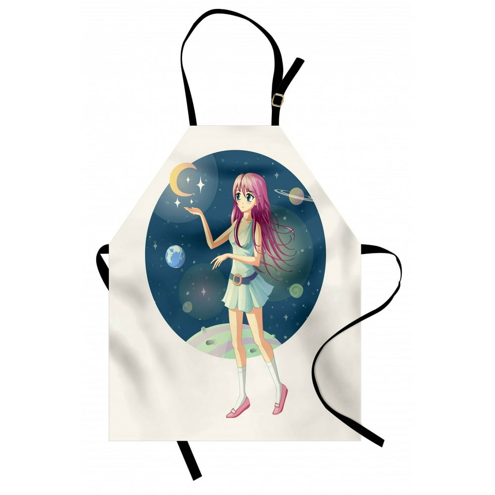 Anime Apron Illustration Of A Girl Against Background Of Space With