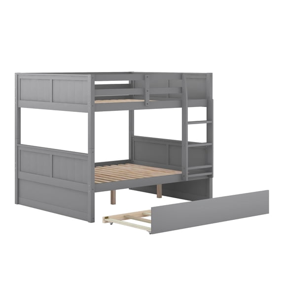 imerelez Full Over Full Bunk Bed with Twin Size Trundle, Gray