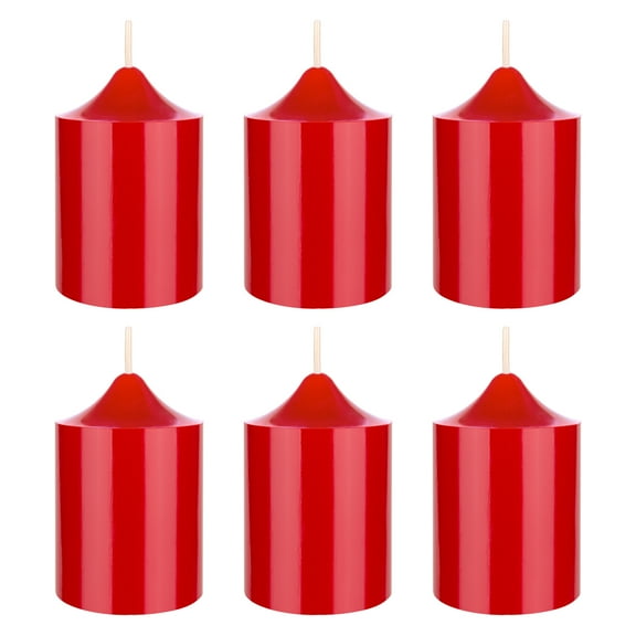 Mega Candles 6 pcs Unscented Red Dome Top Round Pillar Candle, Hand Poured Premium Wax Candles 2 Inch x 3 Inch, Home Décor, Wedding Receptions, Baby Showers, Birthdays, Celebrations, Party & More