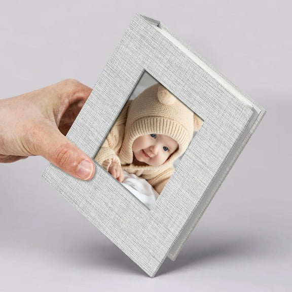 Small Photo Album 4x6 Slip-in Picture Album 50 Pages Holds 100 Photos, Portable Photo Book 4x6 for Wedding Family Baby Travel Grey