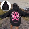 thumbnail image 2 of Oversized Sweatshirt for Women Pink Ribbon Print Cancer Awareness Hoodie Long Sleeve Fall Winter Pullover Tops (Black, L), 2 of 6