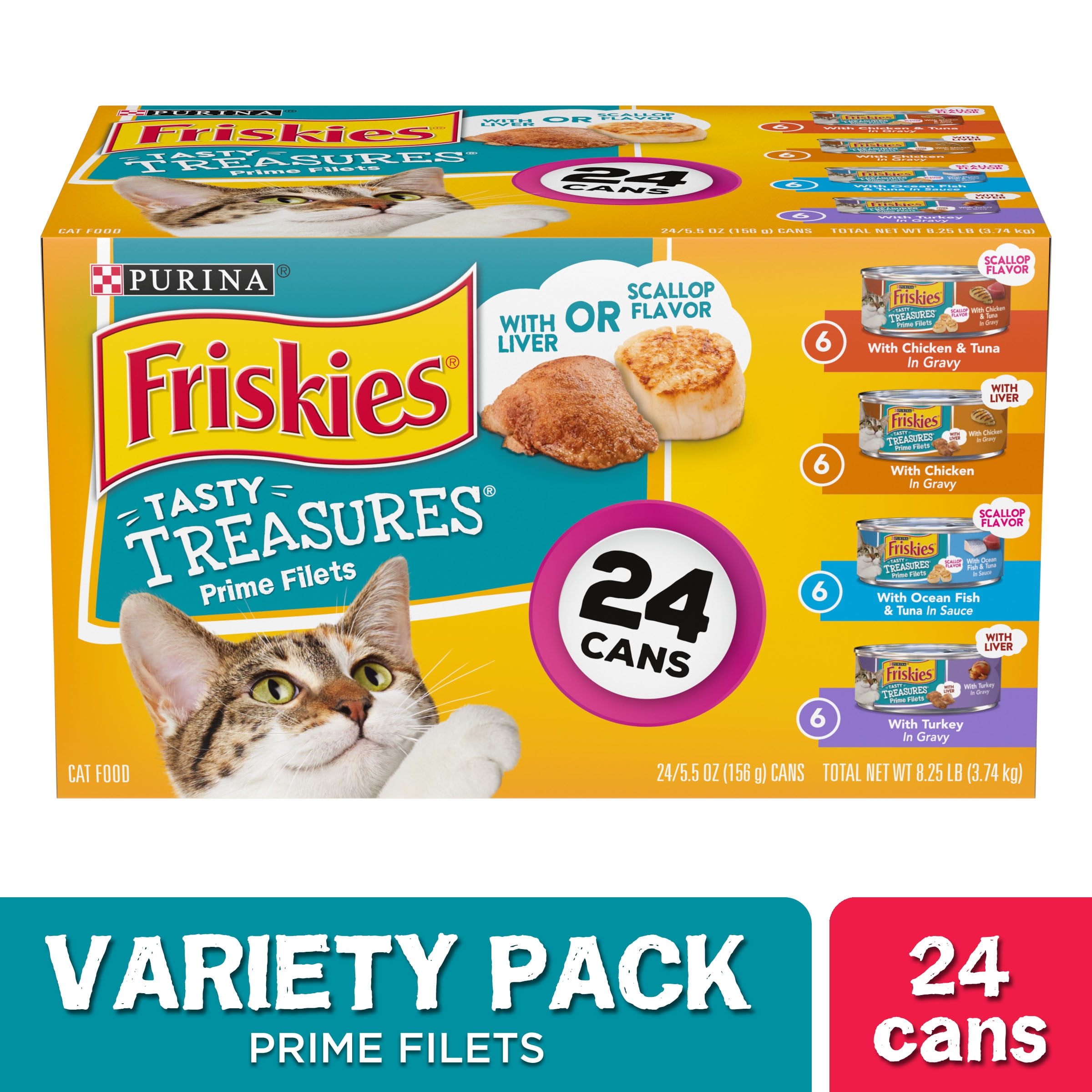 24 Pack Friskies Gravy Wet Cat Food Variety Pack Tasty Treasures Prime Filets 5 5 Oz Cans Walmart Com 24 Pack Friskies Gravy Wet Cat Food Variety Pack Tasty Treasures Prime Filets 5 5 Oz Cans Walmart Com