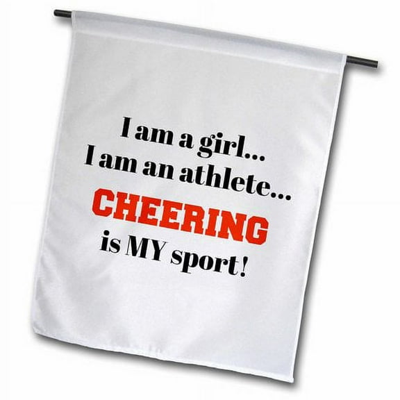 3dRose, I am a girl, I am an athlete, cheering is my sport, black red letters, 12 x 18 inch Garden Flag