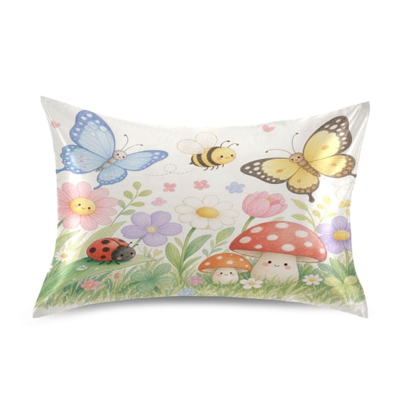 Satin Pillow Case Envelope Pillow Covers Standard Size Soft Pillow Cases for Bedroom, Garden Bugs Printed