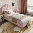 thumbnail image 2 of Gaderth Twin Size Upholstered Platform Bed Frame, Pink Shell Shaped Velvet Bed with Adjustable Headboard, Wood Slats and Metal Support, Noise Free, No Box Spring Needed for Girls Kids Teens, 2 of 9
