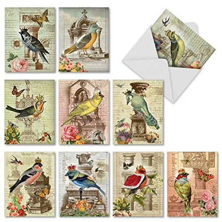 'M2343OCB ROYAL BIRDS' 10 Assorted All Occasions Notecards Featuring Vintage Collage Images of Architectural Columns and Structures Combined with Beautiful Birds and Flowers with Envelopes by The (Best Architectural Structures In The World)