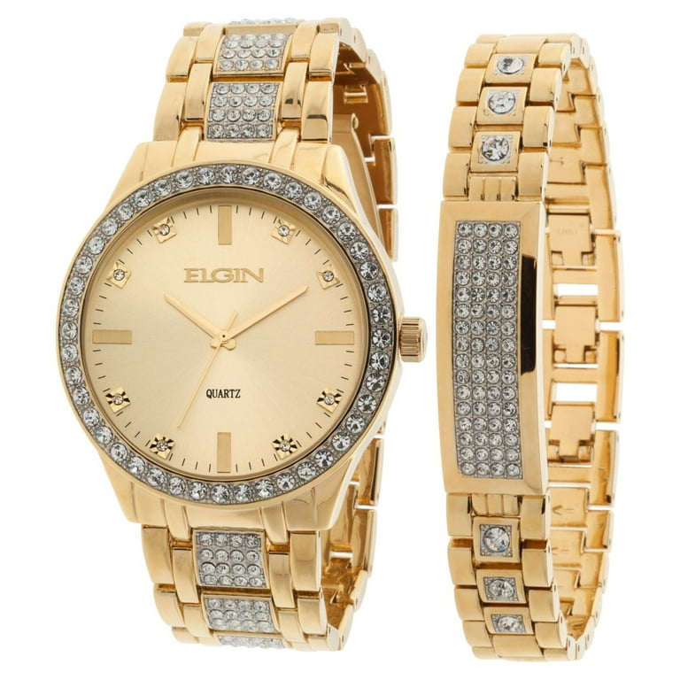 ELGIN クォーツ腕時計 18K GOLD HAND ２点セット Elgin Men's Jewelry: Gold Two-Tone Analog Wristwatch & Bracelet