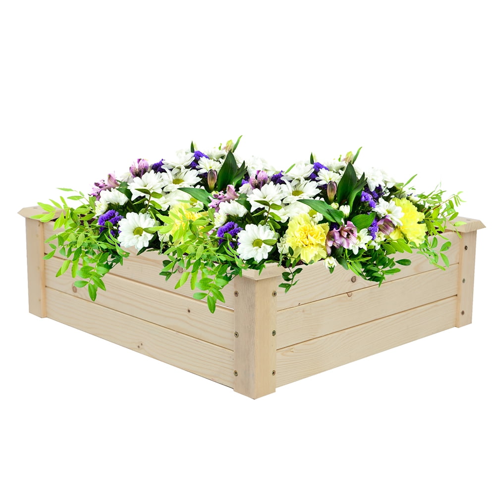 Kepooman 24" Outdoor Wooden Raised Garden Bed Planter for Vegetables Fruit Herbs Flowers Plants, Natural Kepooman 24" Outdoor Wooden Raised Garden Bed Planter for Vegetables Fruit Herbs Flowers Plants, Natural