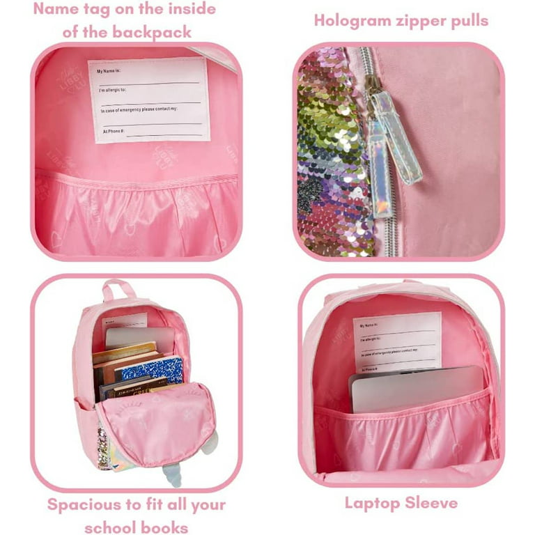 3PCS Unicorn Backpack for Girls, 16”Kids Sequin Bookbag with