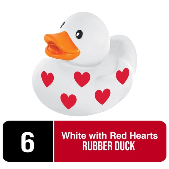 Amscan Valentine’s Day White Rubber Duck with Red Hearts – 6 Count