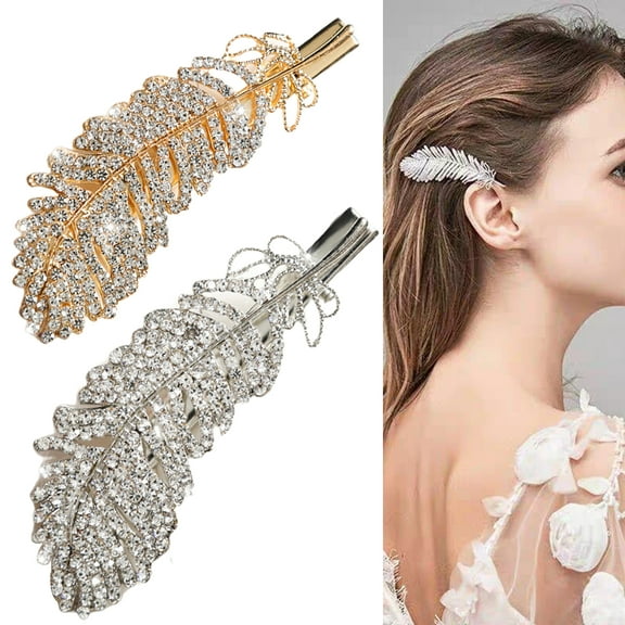 Cheers.US 6Pcs Women Girls Crystal Metal Leaf Hair Clip Shiny Feather Shape Alloy Rhinestone Hair Elegant Vintage Barrette Accessories for Dating Wedding Birthday