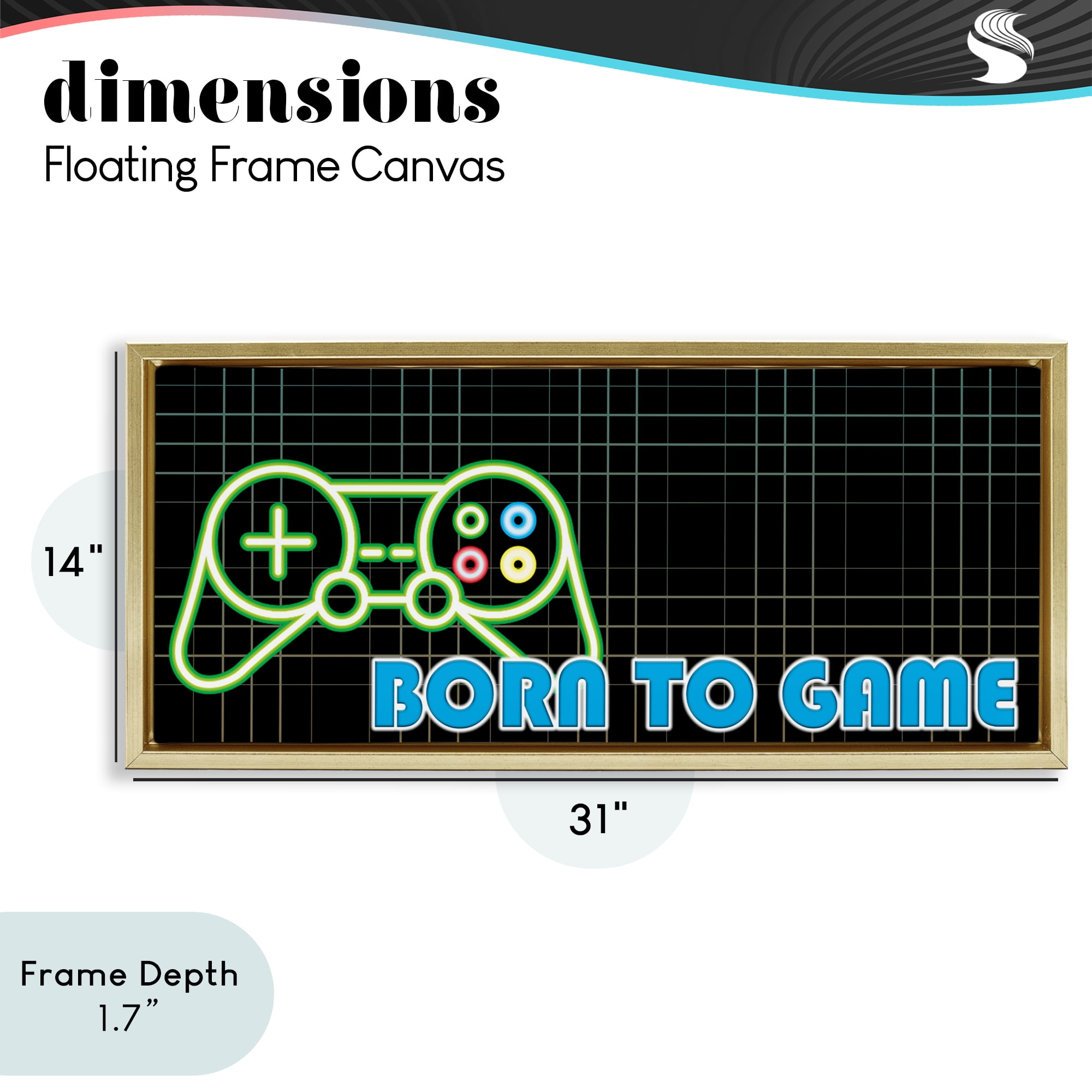 Stupell Industries Born To Game Neon Gold Framed Floater Canvas Wall Art, design by Kim Allen