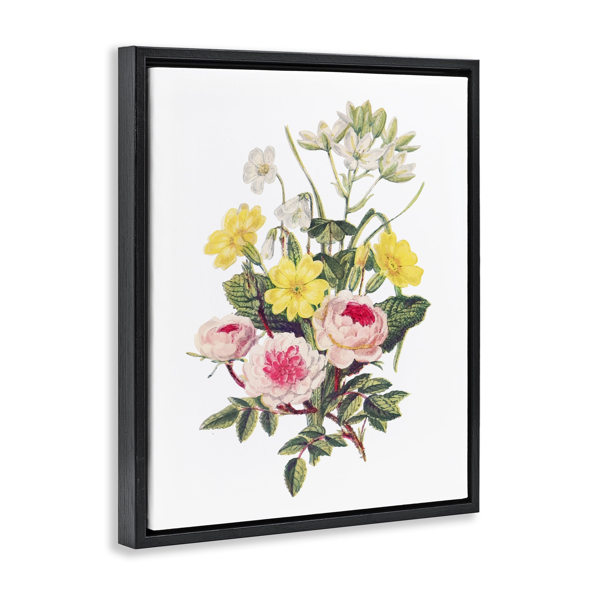 Bushel of Wild Florals Black Framed Floater Canvas Wall Art, design by Lettered and Lined