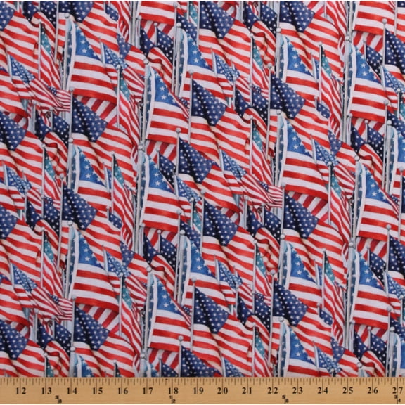 Cotton Flags All Over United States of America USA Stars and Stripes Cotton Fabric Print by the Yard (7099-D650715)