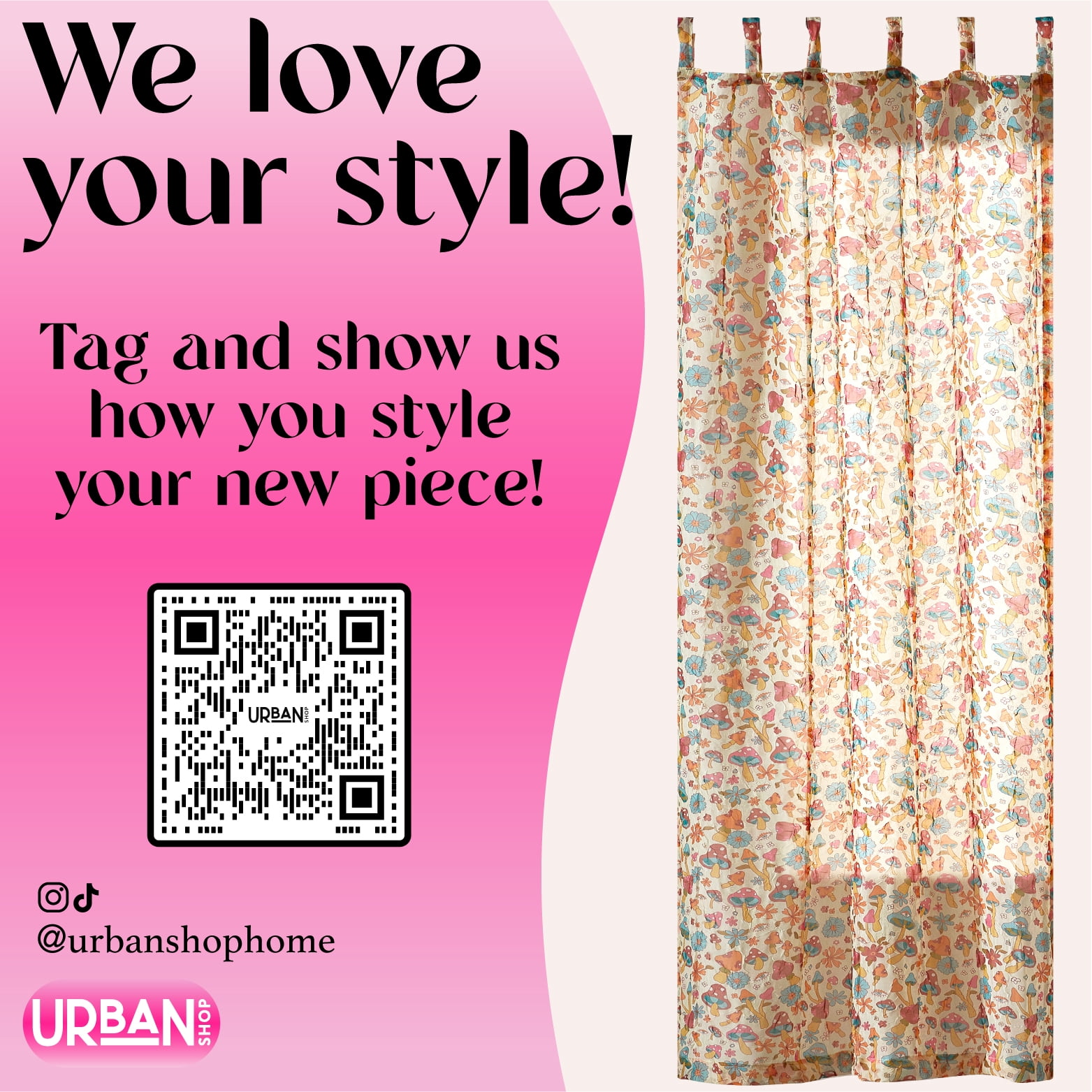 Urban Shop 38" x 84" Sheer Single Curtain Panel, Mushroom Print