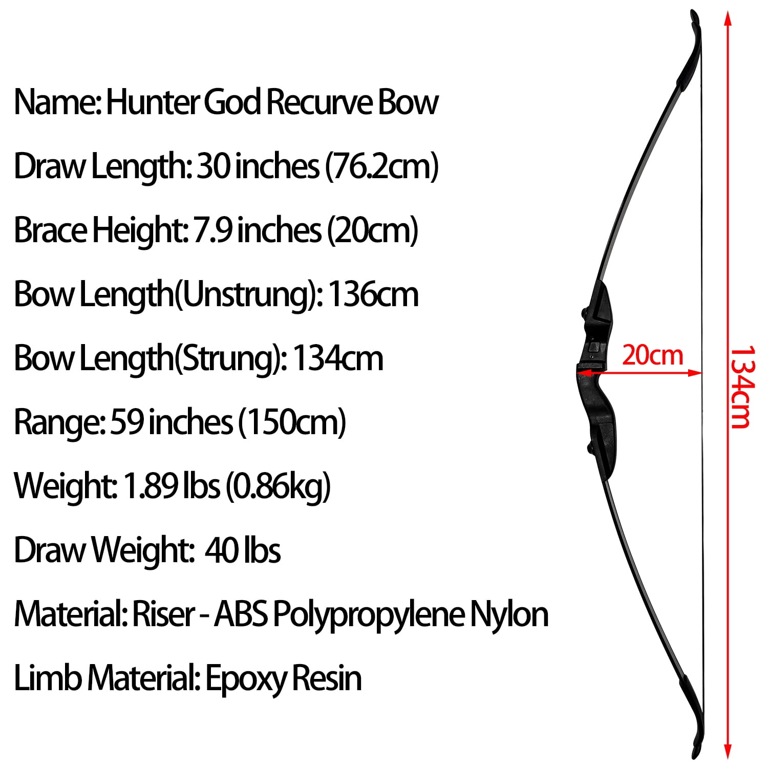 Clianle 40LB Hunting Shooting Right-handed Recurve Bow, Equipped with 6 Fiberglass Arrows and Other Shooting Accessories, Suitable As A Backyard Game Gift for Adults, Beginners, or Teenagers