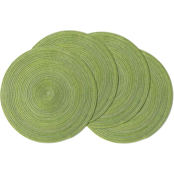 Siloon Round Placemats Heat and Slip Resistant Cotton Table Mats, Washable Bohemian Placemats for Dining Tables (Green, Set of 4)
