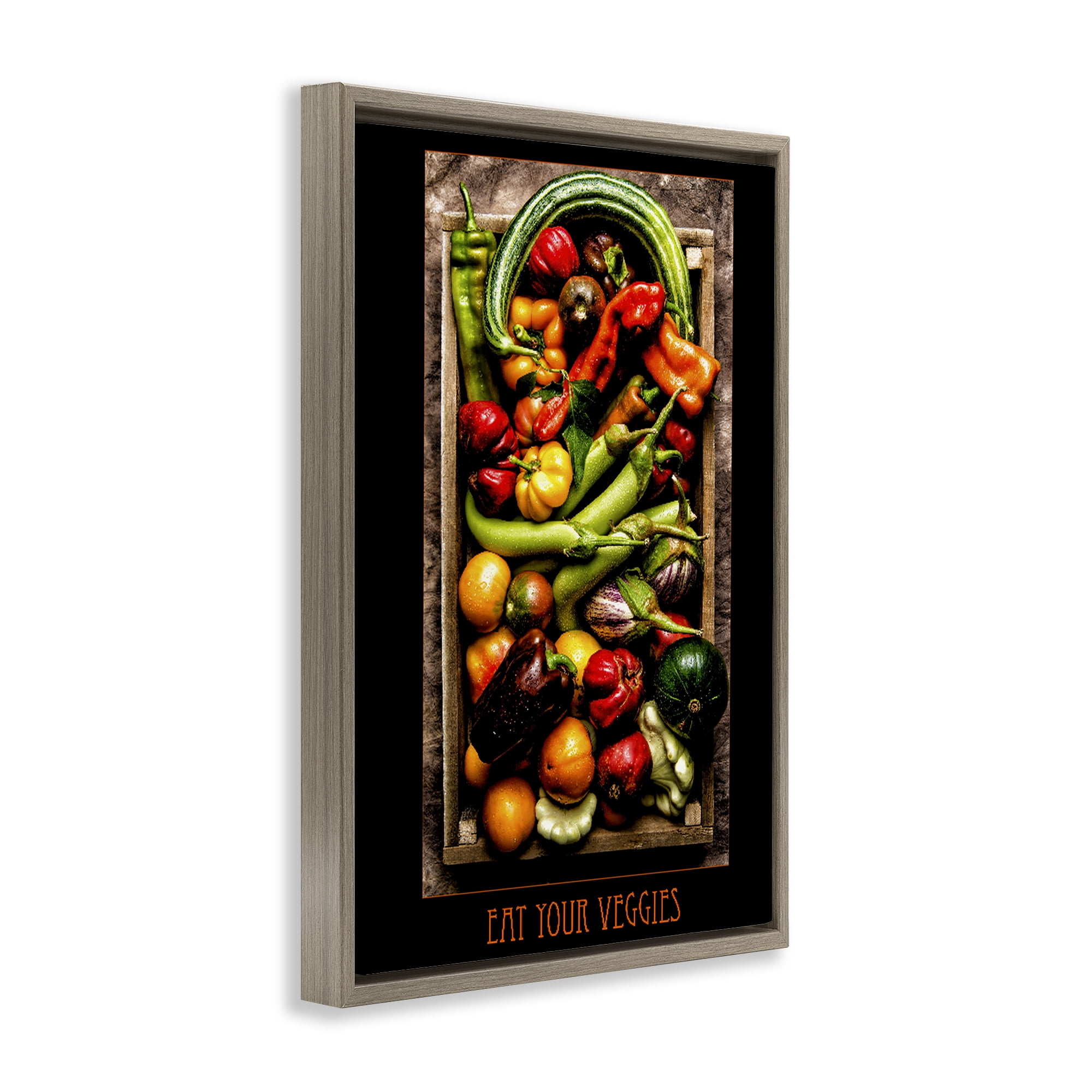 Stupell Industries Eat Your Veggies Vibrant Harvest Brown Framed Floater Canvas Wall Art, design by Carl Kravats