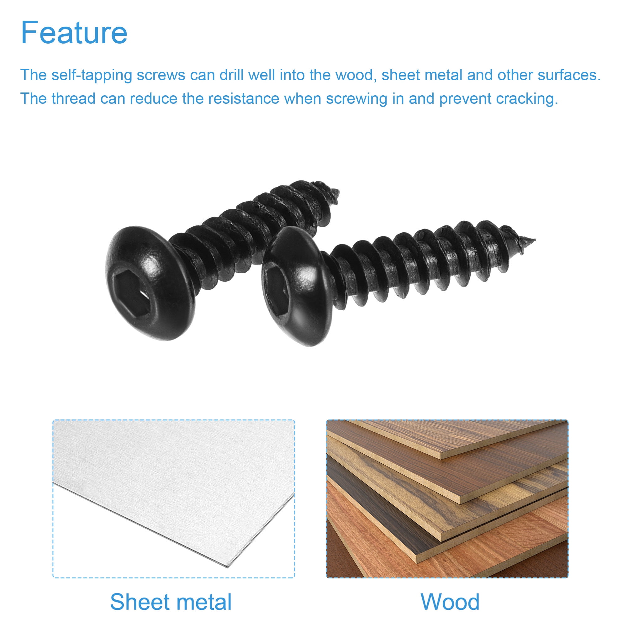 Unique Bargains Hex Socket Self Tapping Screws Made of Carbon Steel Black M3 x 12mm