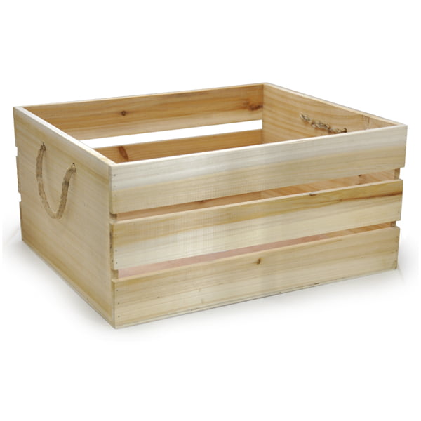OLD WOODEN APPLE CRATE WITH ROPE HANDLES STORAGE BOX+ CARRIER HAMPER 