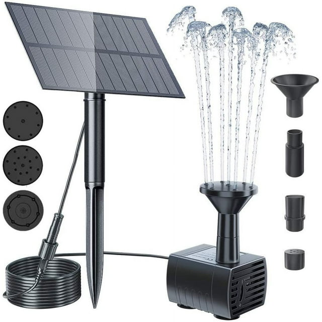Bomba de fuente de agua al aire libre, kit de bomba de estanque de fuente solar mejorada con estaca, bomba de agua de fuente con energía solar para baño de pájaros, jardín, patio trasero
