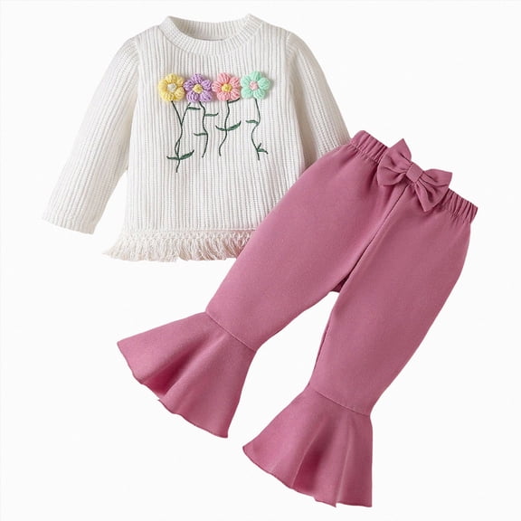 TOWED22 Baby Kids Girl Outfits Fall Winter Clothing 2pcs Set Long Sleeve Sweatshirt and Pants Clothes(Pink,12-18 M)