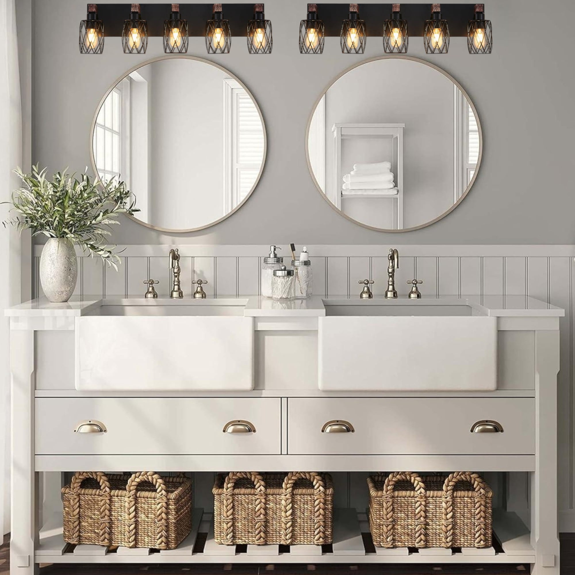 JESTOP Farmhouse Bathroom Vanity Light with 3/4/5/6/7 Lights for Bathroom, Hallway (Bulb Not Included)