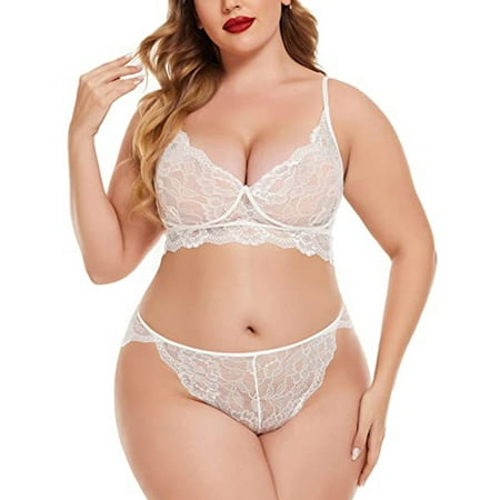 

Floleo Lingerie for Women Deals Plus Size Sexy Women Floral Lace Scallop Trim Lingerie Set Temptation Babydoll Underwear Bra Panties Underpants Sleepwear Suit Valentines Day Gifts