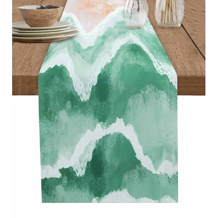 

Green Coastal Beach Table Runner Modern Oil Painting Nautical Tablerunners 13 x 36 Inch Table Decorations Tabletop Scarf for Summer Gathering Holiday Farmhouse Kitchen Dining Decor