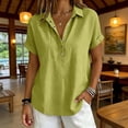 thumbnail image 2 of Lenpel Women's Cotton Linen Tops Rolled Short Sleeve Half Button Collared Pleated T-Shirts Casual Loose Tunic Blouses, 2 of 6