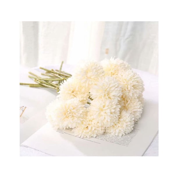 Crisantemo de bola pequeña artificial de una sola rama crisantemo de bola pequeña exhibición en el hogar flores secas simples y limpias Melaleuca crisantemo pequeño fresco 12 piezas (blanco) ILoveMilan JM
