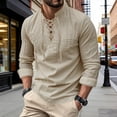 thumbnail image 5 of JTieacloth Casual Fashion Linen Long Sleeve Shirt With Drawstring Stand Collar Hip Hop Stylish Top For Outfits Wedding Button Down Shirt Yellow, 5 of 5
