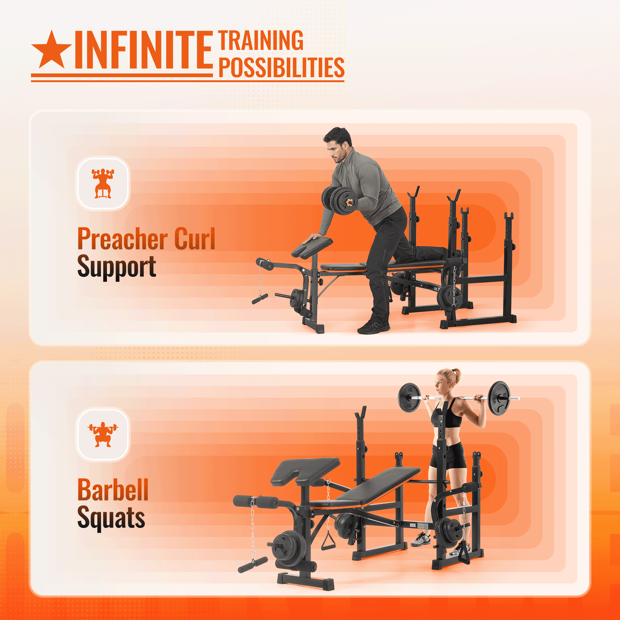 GASKY  Adjustable Weight Bench 600lbs 7-in-1 Foldable Multi-Function Workout Bench Set with 2 Barbell Rack & Leg Extension for Full Body Strength Training Home/Gym  Gifts for Him